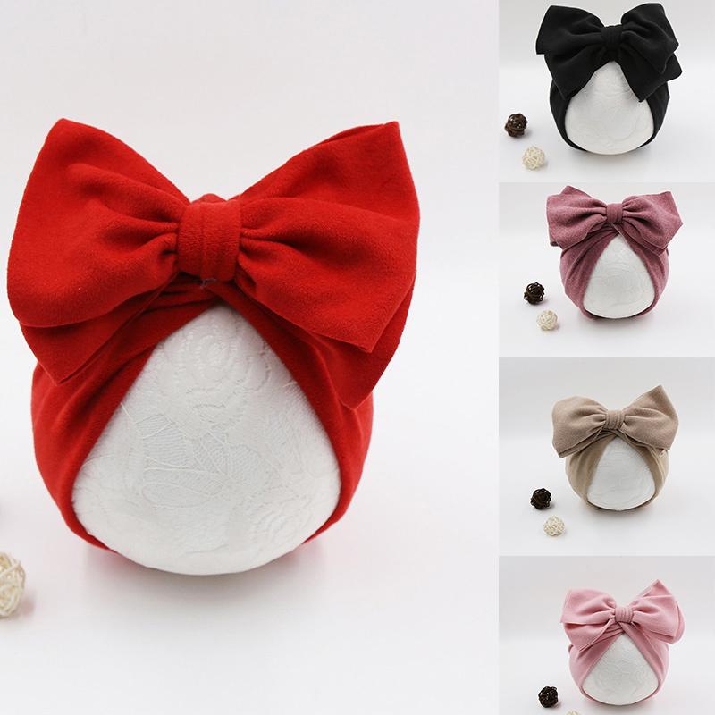 Mũ Turban Cho Em Bé Thiết Kế Nơ Lớn Dễ Thương, Màu Trơn Làm Bằng Bông Mềm, Thích Hợp Cho Bé Gái Trẻ Sơ Sinh Và Trẻ Sơ Sinh, Mũ Len, Ấm Áp Mùa Thu, Mũ Ấn Độ, Khăn Quấn Đầu