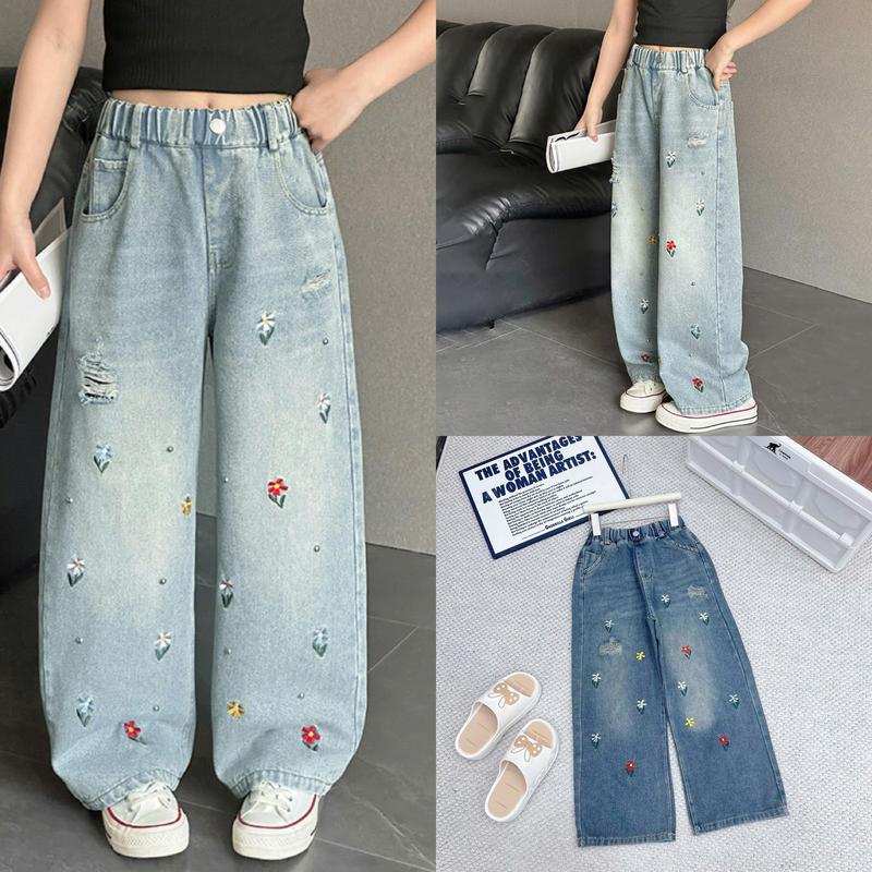 [M9901] Quần Jean Ống Suông Bé Gái 16 -50Kg Thêu HOA+RÁCH  Quần Bò Ống Rộng Mềm Mại _THƯƠNG HIỆU UY TÍN VIỆT