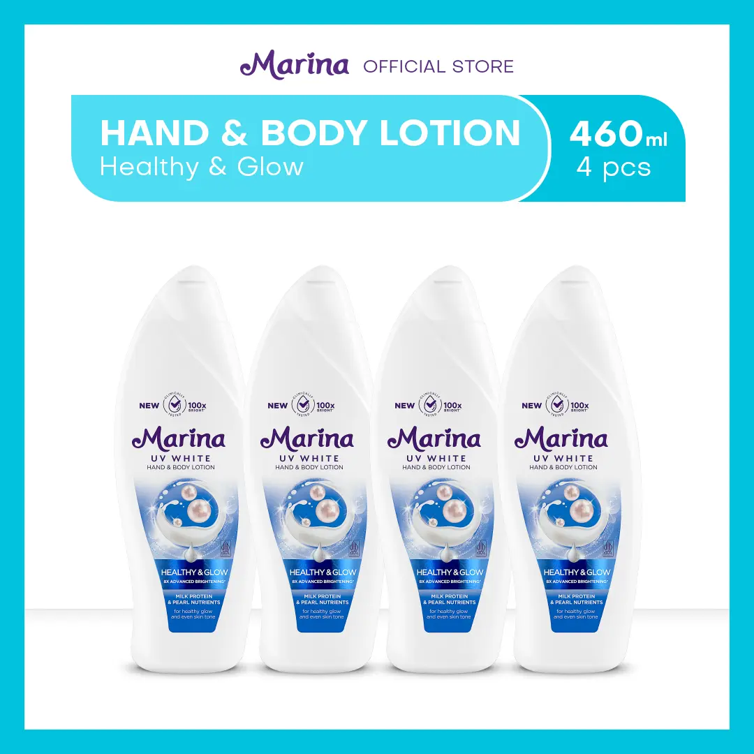 Marina Hand Body Lotion UV White 460ml - Healthy & Glow [4pc] - Mencerahkan Kulit Tubuh