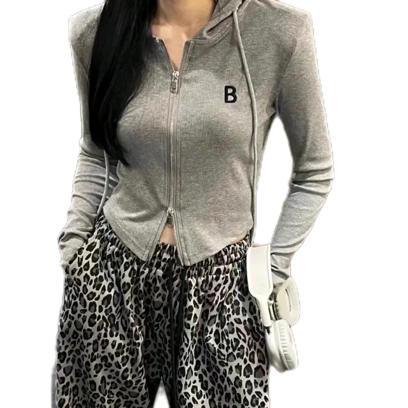 Jaket Wanita B Bordir Crop Zipper Knite Top Pendek Formal