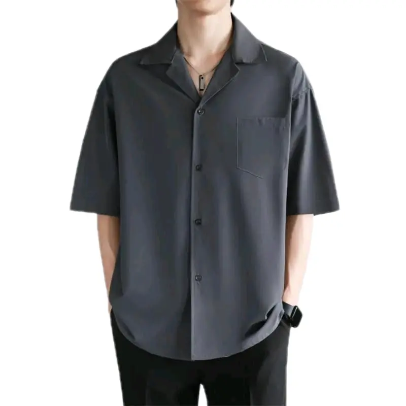 Kemeja hawai polos v-neck dewasa pria wanita kerah piyama kemeja santai casual Katun