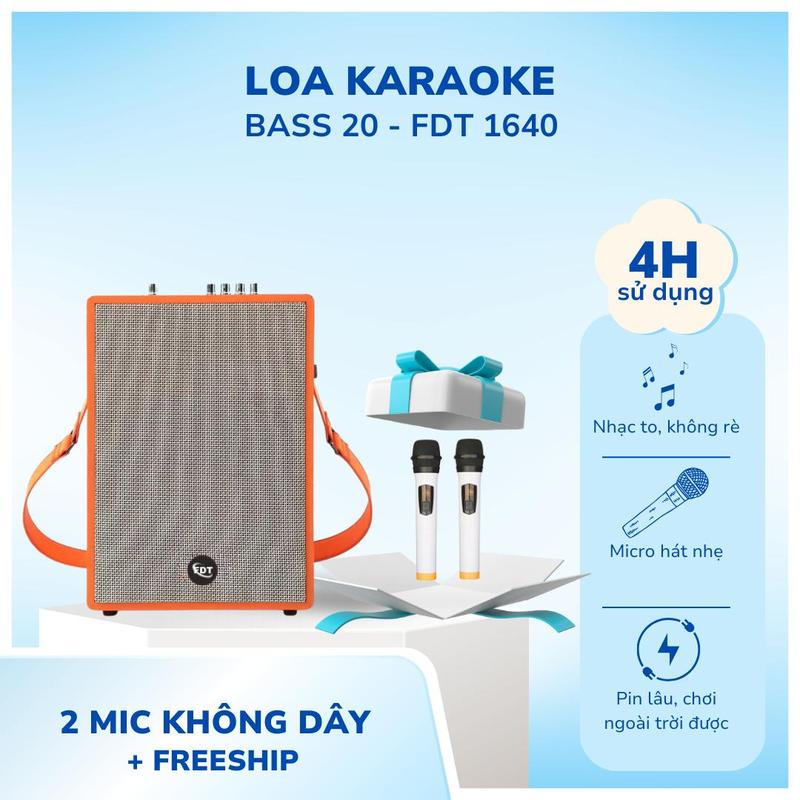 [FDT SOUND x KOC] Loa Xách Tay Karaoke Bluetooth Gỗ FDT-1640 Nghe Nhạc Kèm Micro Và Quai Xách Trợ Lực - Chất Liệu Gỗ Cao Cấp - Âm Thanh Hay - Giá Ưu Đãi - Hàng Chính Hãng, Bảo Hành 12 Tháng Củ Loa Kem loa bluetooth nhac