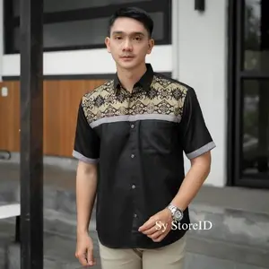 Baju Pria Kombinasi Batik Lengan Pendek Terbaru
