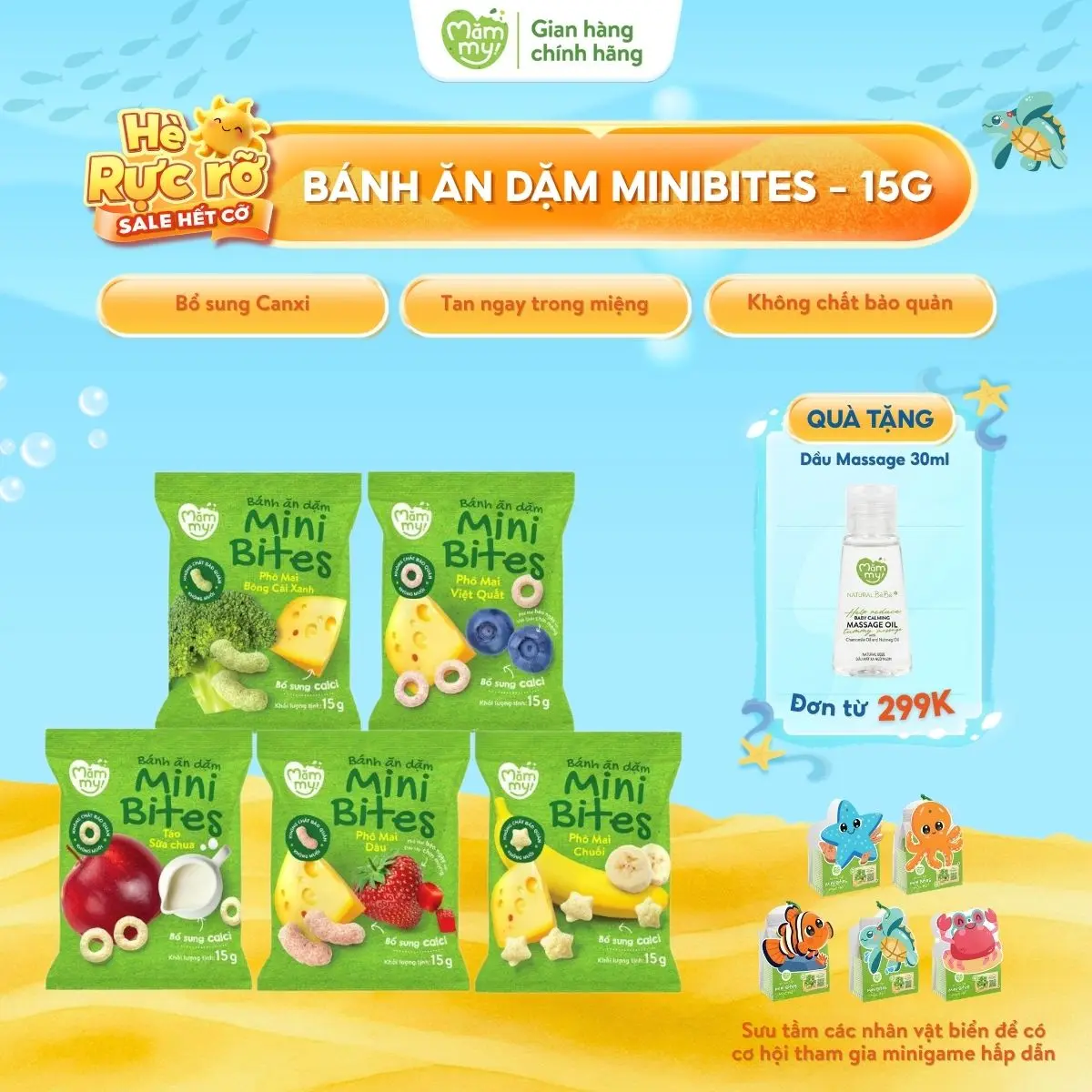 [STB] Bánh Ăn Dặm Mini Bites Mămmy (Phô Mai Dâu, Phô Mai Bông Cải Xanh, Phô Mai Chuối, Phô Mai Việt Quất, Táo Sữa Chua) Hỗ Trợ Tập Nhai, Giàu Canxi Cho Bé Từ 6 Tháng, Gói 15g - BMB