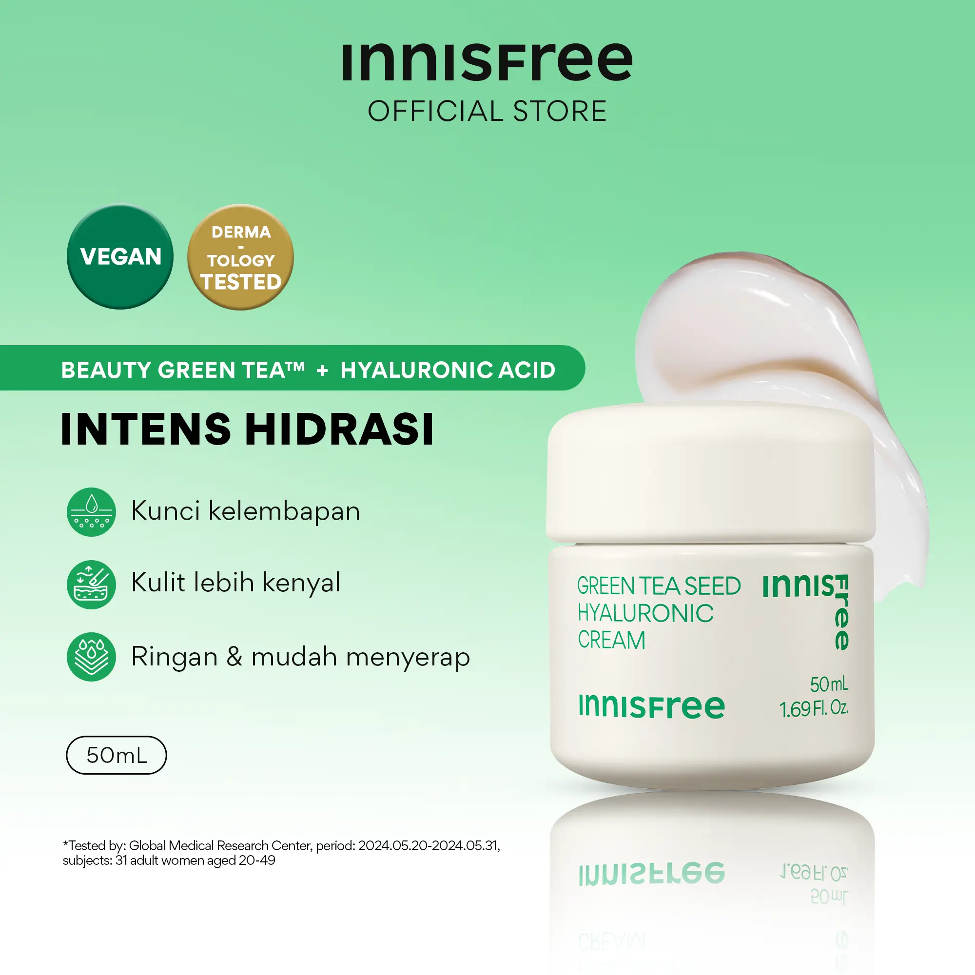 Innisfree Green Tea Seed Hyaluronic Cream 50ml - Wajah Moisturizer