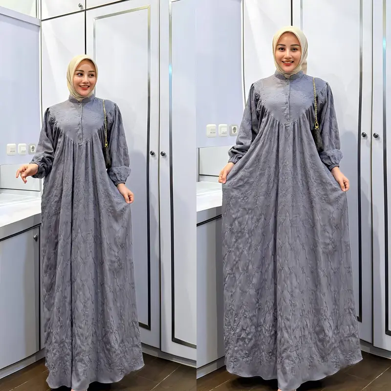 GAMIS ANYA LINEN CRESPO BORDIR PREMIUM Kancing Muslim 0