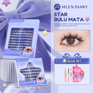 Mlen Diary Bulu Mata Palsu Star eyelash  Series- Matahari, Bulan, dan Bintang- DIY bulu mata palsu  C Curl 9-12mm terbaru dengan satu set lem eyelash extension yang sudah termasuk penghapus, makeup mata dan kosmetik