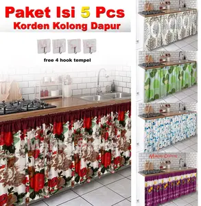 Paket 5 pcs Gorden Kolong Dapur Aestetik Homemade Free Tali dan 4 Hook Tempel Korden tutupkolongdapur - Curtain gorden  dapur