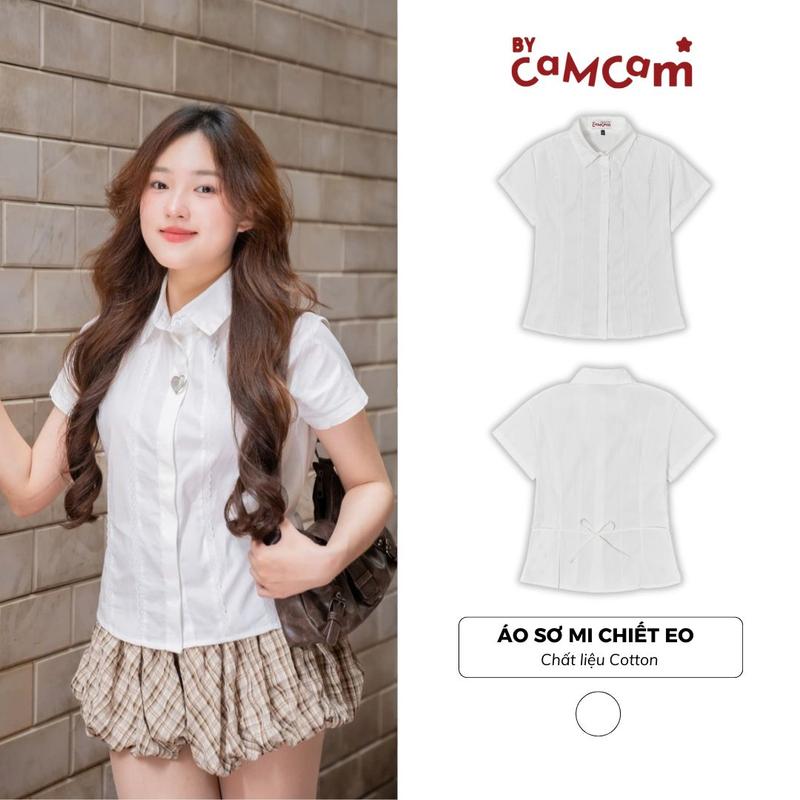 Áo Sơ Mi Cộc Tay Bycamcam Chiết Eo Nhẹ Phối Ren Nữ Tính - CE03