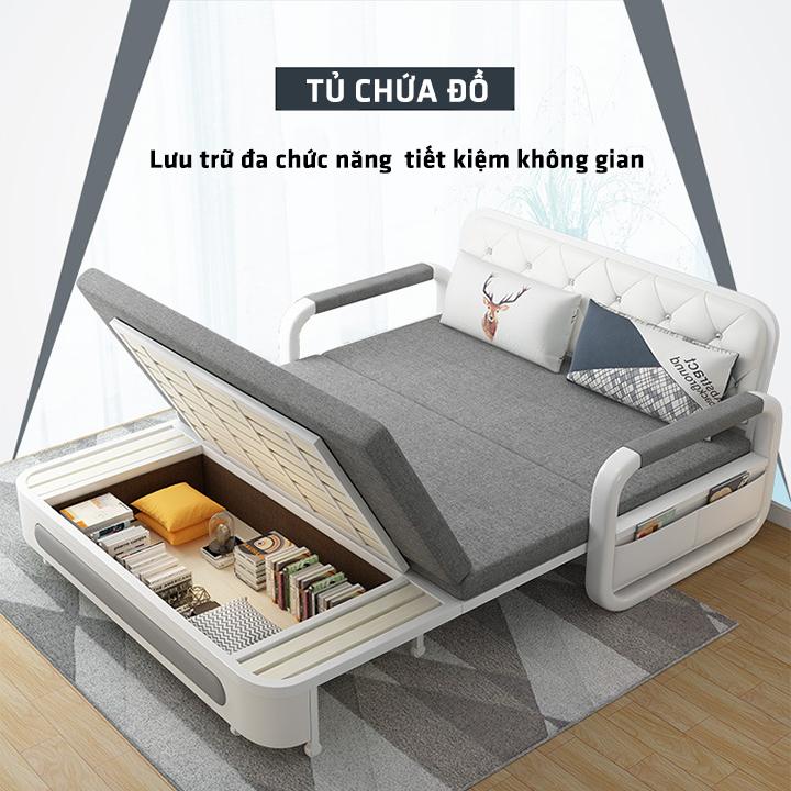 Giường Sofa Hiện Đại Kéo Ra Thành Giường Gấp Gọn Thành Ghế Thông Minh Vải Lanh Cao Cấp Khung Thép Chịu Lực 300kg Kèm 2 Gối