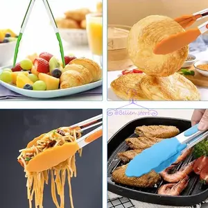 JEPITAN SILIKON 9INCH PENJEPIT MAKANAN SILICON ANTISELIP PENJEPIT DAPUR BAJA TAHAN KARAT PENJEPIT KLIP MEMASAK BBQ