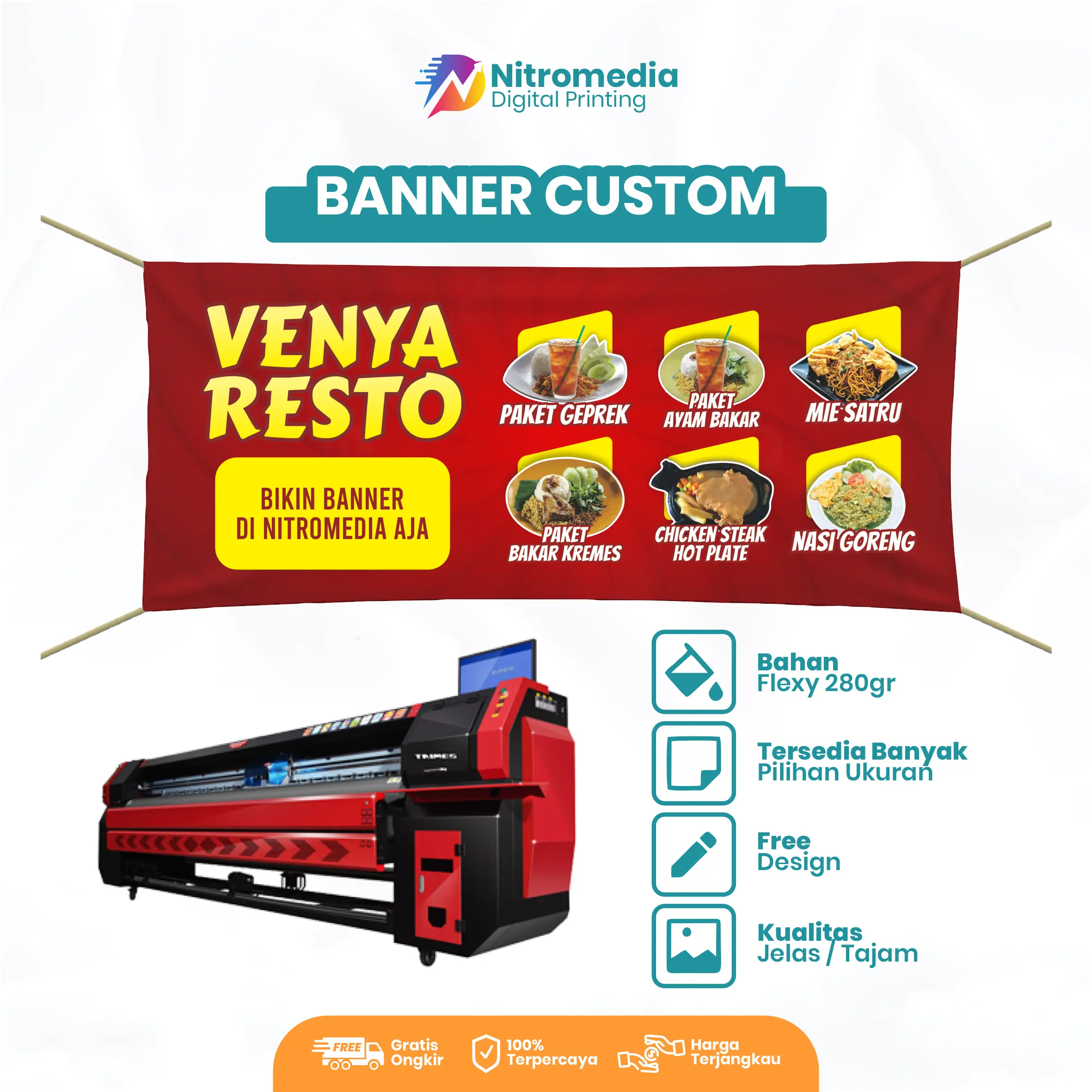 Cetak Banner / Spanduk Usaha Custom Flexy280gr Cetakan Detail