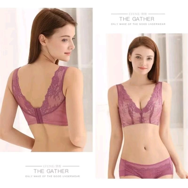 [ isi 3pcs randoom ] Bra Wanita Set+CD Bra Tanpa Kawat Size 32-36 Cup A to B Bra Penekan Lemak set 1357 7