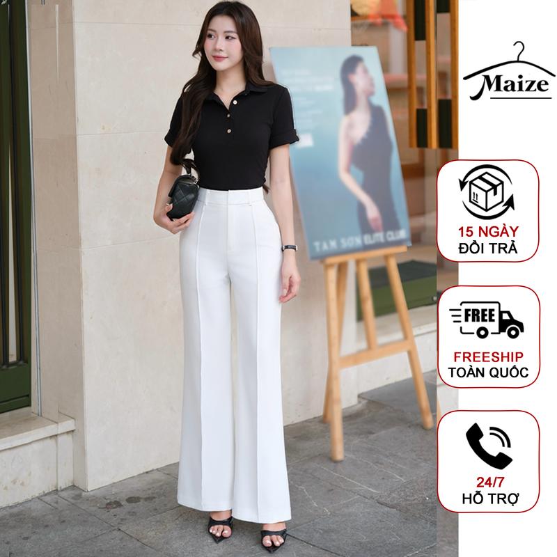  Quần tây Maize lưng cao ống suông chiết ly loe nhẹ. Chất liệu chéo Hàn dày mịn chống nhăn chống lộ 2 phiên bản 95cm và 102cm 
