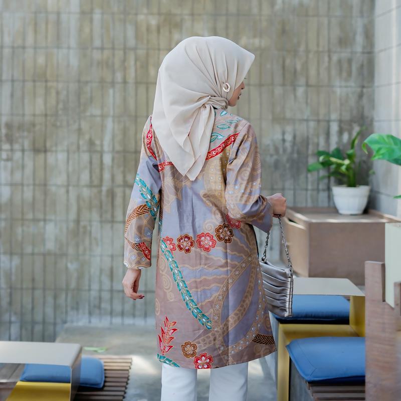 Product Introduction of Batik Trikot Tunik Batik Lapis Furing Model Lengan Panjang Kancing Aktif Motif Rinjani Warna Salem Atasan Batik Kerja Wanita Premium Bahan Katun BigSize/Jumbo 8