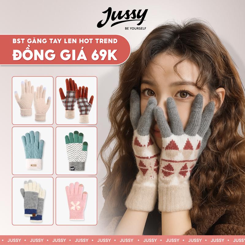 Găng Tay Len Nữ JG11 Jussy Official Phối Màu Sọc Vintage Cổ Điển Giữ Ấm Mùa Đông BST Găng Tay Hot Trend 2025