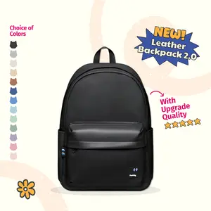 Paddy Basic Leather Backpack - Paddybag Tas Ransel Kulit Sekolah Wanita Serbaguna Pink Hitam
