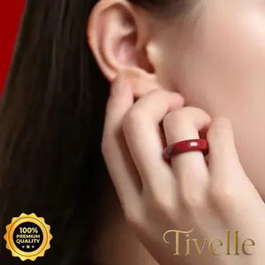 Tivelle Jewelry Cincin Merah Natural Elegan Unisex Vintage Premium Aesthetic Simple Fashion Pria Wanita Kado Gift Ulang Tahun Anniversary Mewah Elegan Red Ring