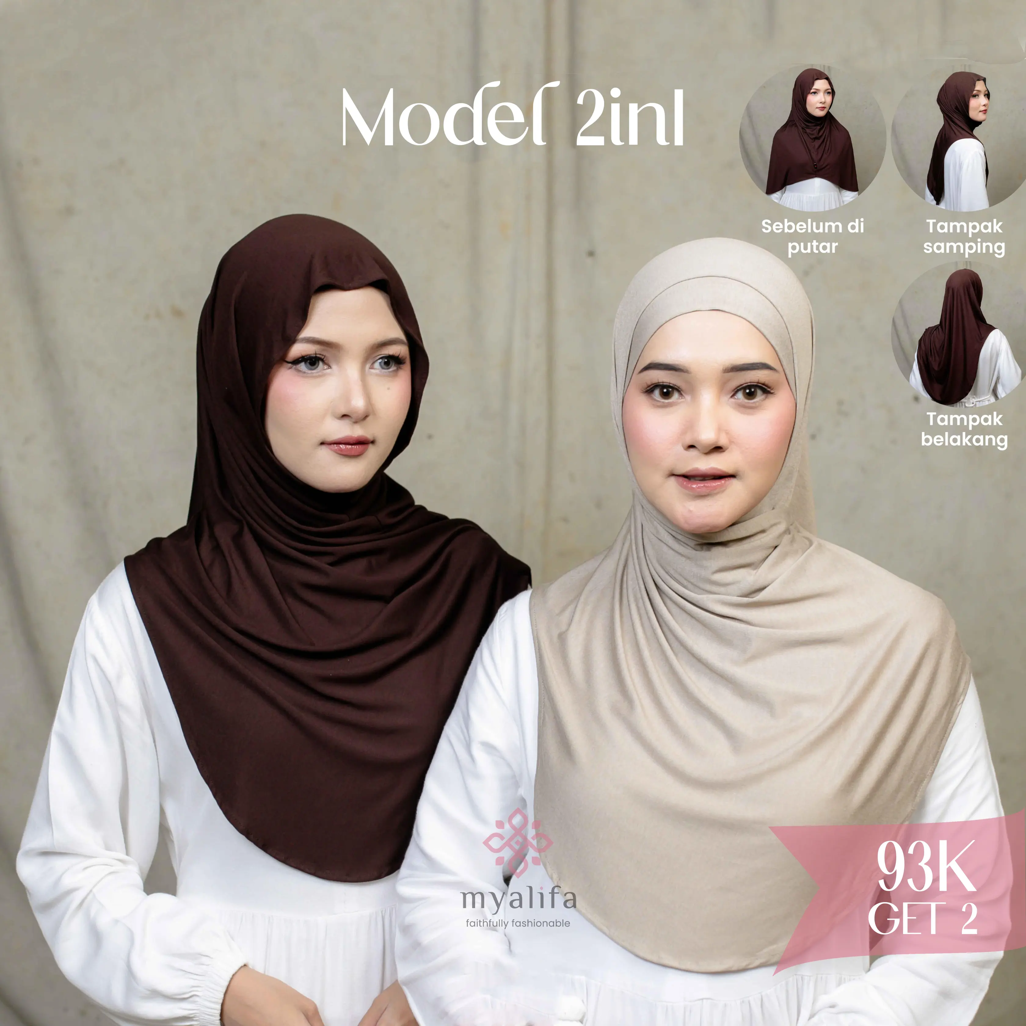 Hijab Instan Hanna Plus Inner 2in1 Viscose Rayon Airy Meleyot Bergo Instan Bergo Malay Pashmina Instan