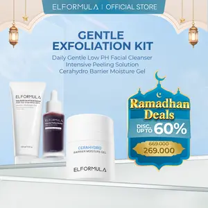 ELFORMULA Intensive Care Bundle 3in1 - Daily Gentle Low pH Facial Cleanser + Intensive Peeling Solution + CeraHydro Barrier Repair Moisture Gel - Membersihkan & Mencerahkan Wajah Niacinamide Cleansing Moisturizer