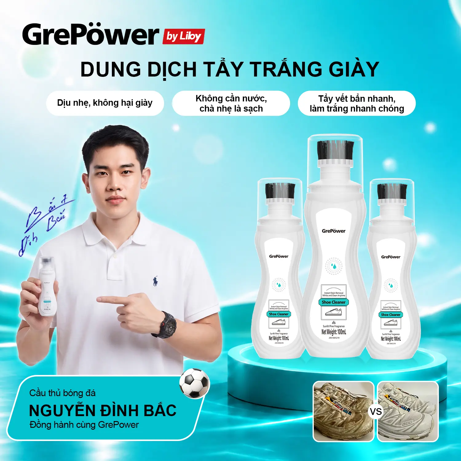 【Grepower by liby】Dung dịch Tẩy Trắng Giày - Lau là sạch, không cần giặt!-D1