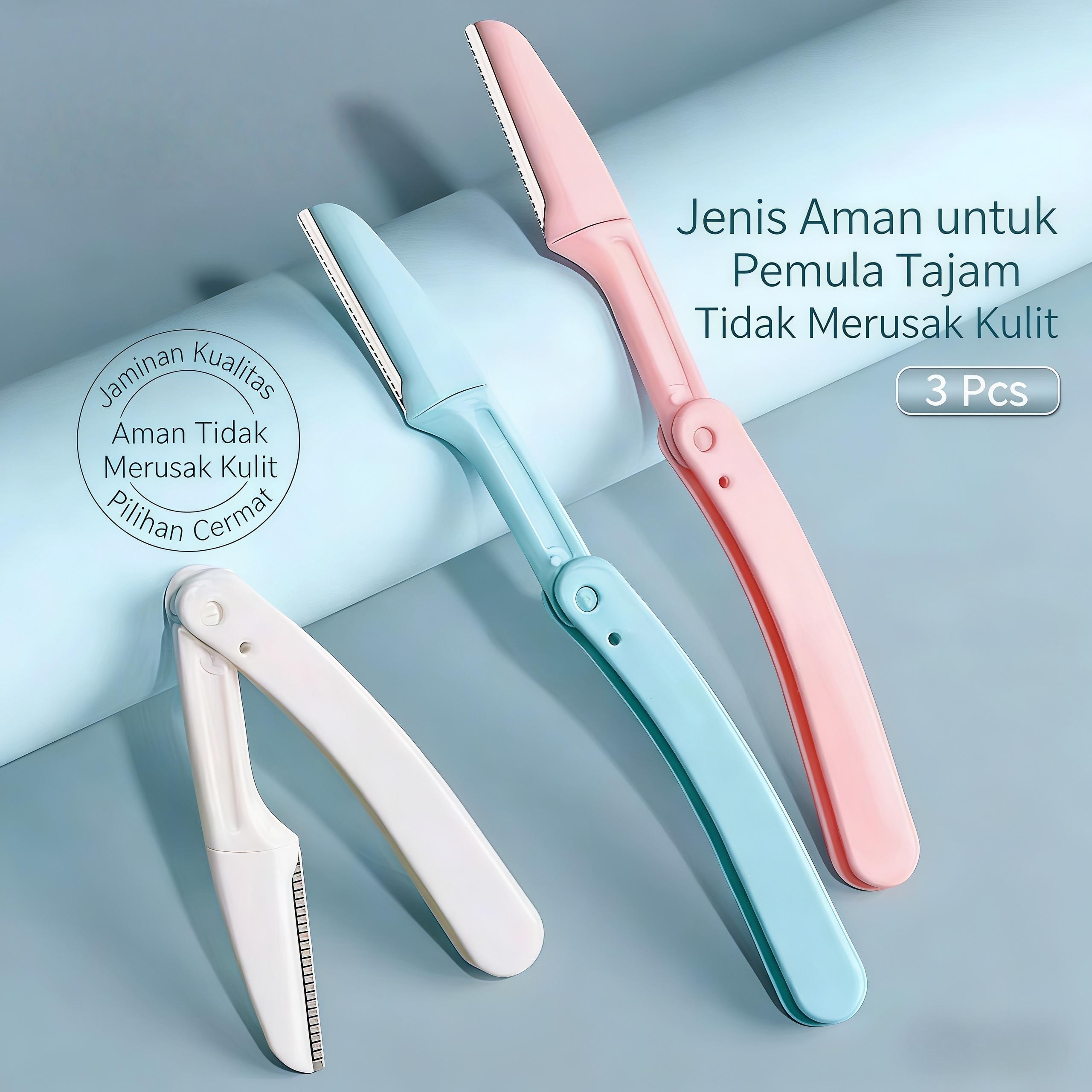 【Sam's market】Pisau Cukur Alis Wanita Aman Mudah Dikuasai oleh Pemula 3 Pcs dalam 1 Kotak Cocok untuk Pemula Anti-Gores Kuku Lipstick Pembest Seller