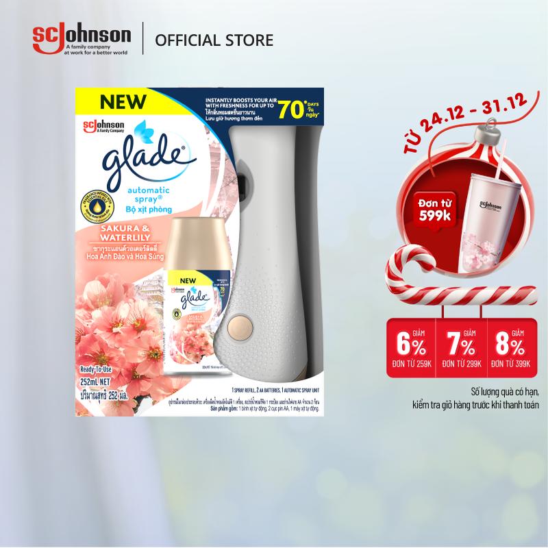 GLADE Bộ Máy & Lõi Xịt thơm phòng tự động Hương Hoa Anh Đào Lily 252ML