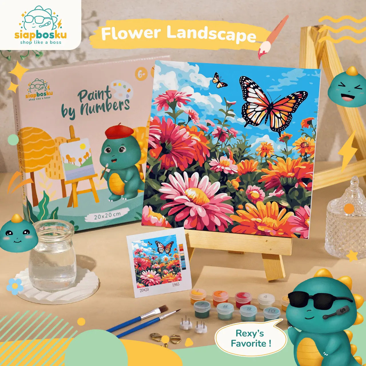 SIAP BOSKU PAINT BY NUMBER KANVAS LUKIS 20X20 CM | FLOWER LANDSCAPE | DIY LUKISAN ESTETIK ANTI GADGET