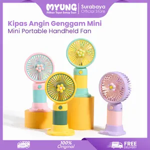 MYUNG Kipas Angin Genggam Mini Bentuk Buah, Bunga, Sanrio, Kuromi, Hello Kitty / Mini Fan / Kipas Portable Biru Hijau Kuning Ungu