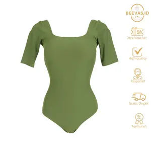 Beevas.id Baju Renang BJR1152 Swimsuit Bikini Wanita Bodysuit One Piece Oversize Polyester Kaos Celana Waist Merah Variasi Kopiah Handsock