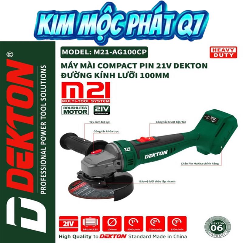 Dekton Máy Mài Góc M21-AG100CP Đường Kính Lưỡi 100mm Motor Không Chổi Than Công Tắc Trượt Compact Bảo Vệ Lưỡi Tháo Lắp Nhanh