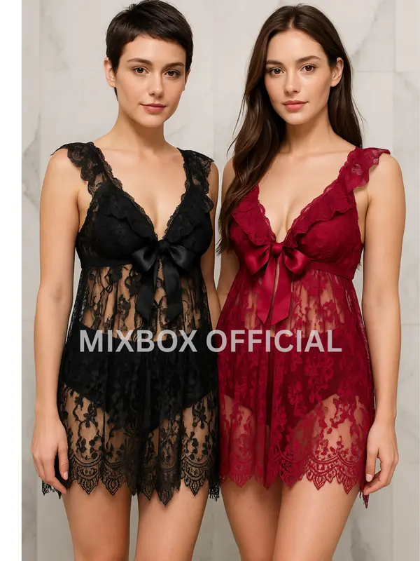 Mixbox Dress Dinas Malam Full Brukat Lace Lingerie V Neck Jumbo Terbaru LD 130 - Susan 0