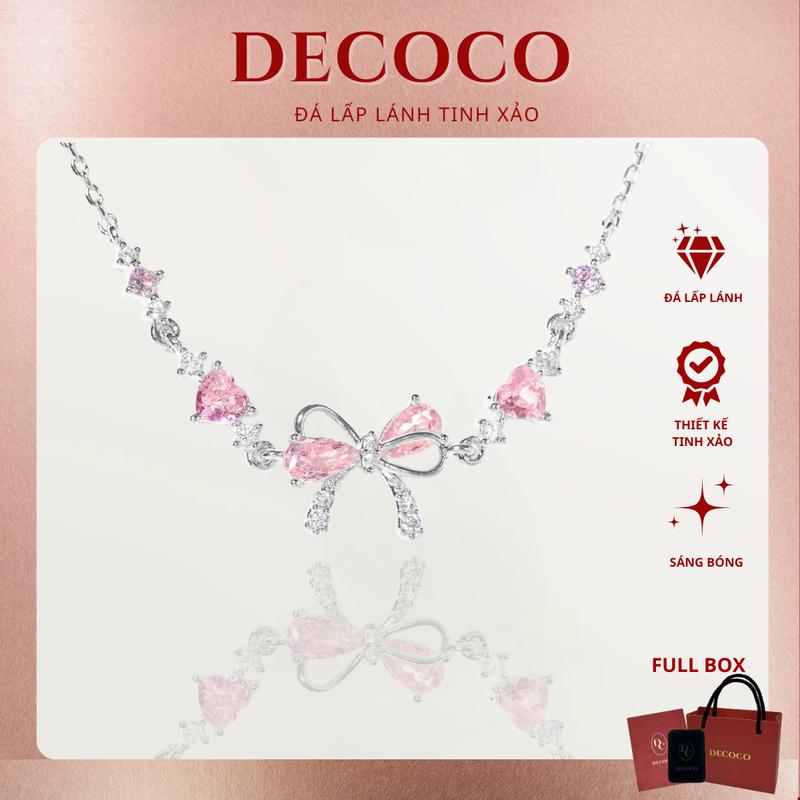 HÀNG MỚI VỀ Vòng tay đính đá hồng tim & nơ BABI DECOCO kèm Túi giấy + Hộp + Thiệp