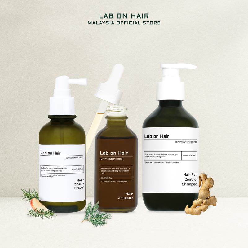Lab On Hair 3in1 Bundle Anti HairFall Shampoo + Anti Hair Loss Ampoule + Hair Growth Scalp Spray - For Strength Rambut Rontok