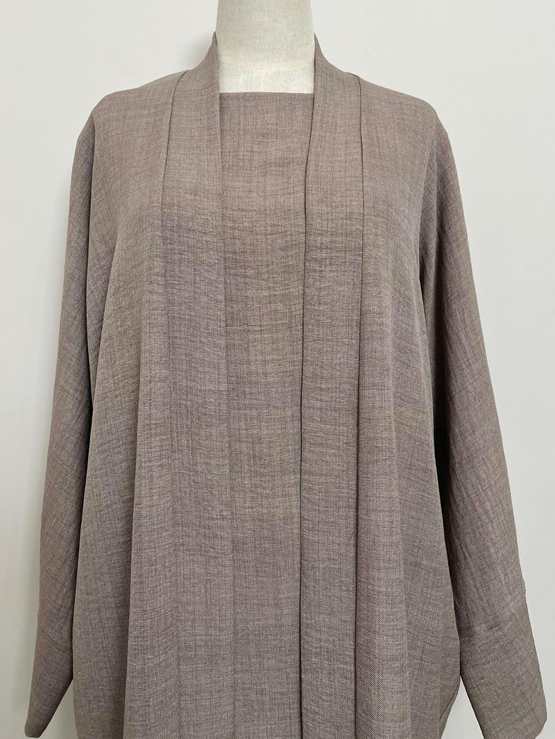 Product Introduction of LM038 Belted Three Pieces Abaya Set Crepe Crinkle Linen Textured Open Cardigan Sleeveless Inner Belt Pocket Dress Islamic Women Clothing All Seasons 4