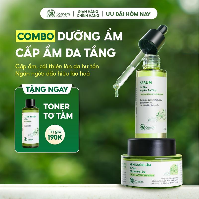 [COMBO TẶNG QUÀ MIỄN PHÍ] Combo Dưỡng Da Mặt Serum Kem Dưỡng Ẩm Đa Tầng Tơ Tằm Cải Tiến Mới Với Hoạt Chất HA - Ceramide - BetaGlucan