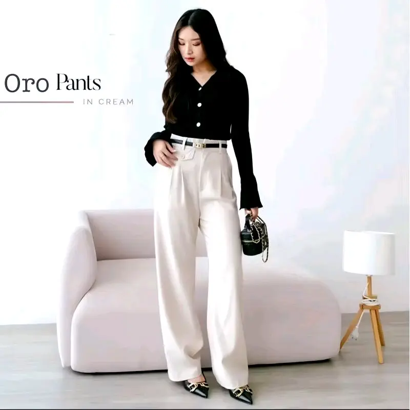 ORO PANTS - Loose Pants Trouser Wanita - Celana Anti Kusut - Celana Kulot Wanita Panjang Casual 0