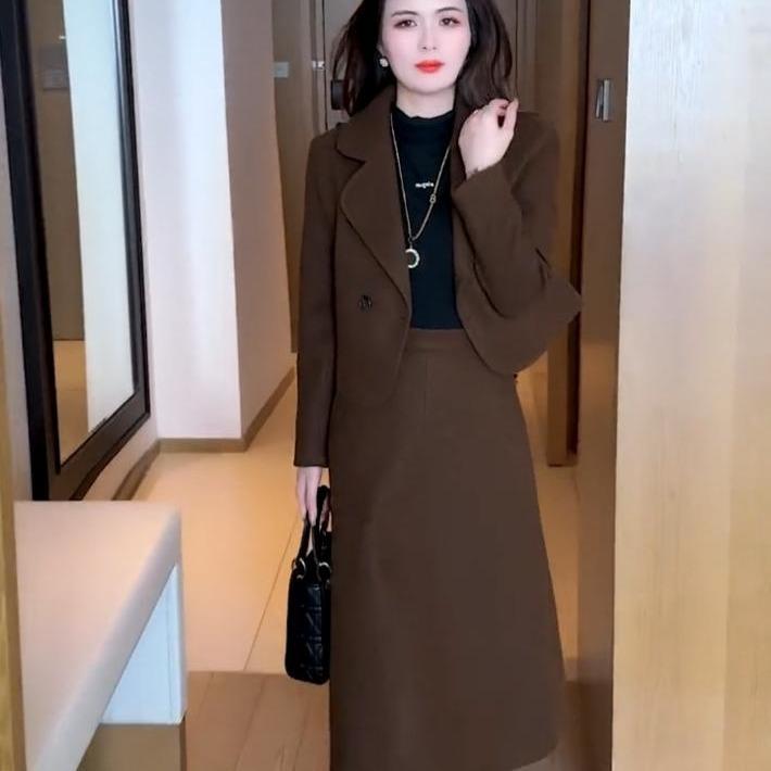Phong Cách Cổ Điển Ngắn, Bộ Hai Mảnh, Dành Cho Váy Nữ, Thích Hợp Cho Mùa Xuân, Mùa Thu Và Mùa Đông, Hàng Mới Về Năm 2024, Bộ Đồ Len Nhỏ