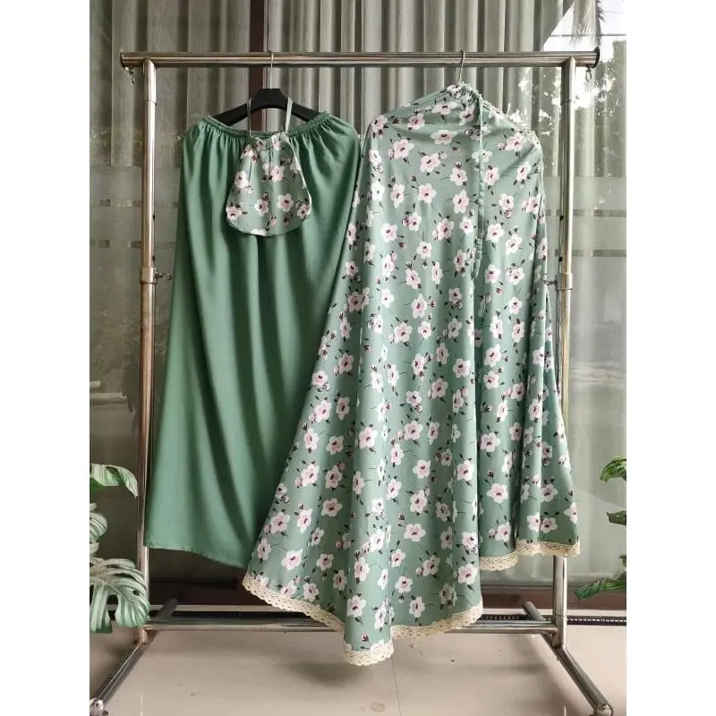 Mukena Dewasa Motif Dasar Warna Sage Katun Rayon Premium Tebal Dingin Traveling Free Tas Cantik Mukenah Muslim Wanita 2