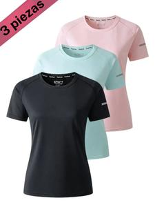 Conjunto de camisetas para mujer de secado rápido, 3 piezas, ideal para deportes, actividades al aire libre, fitness, correr y viajes; cómodo, transpirable y elástico