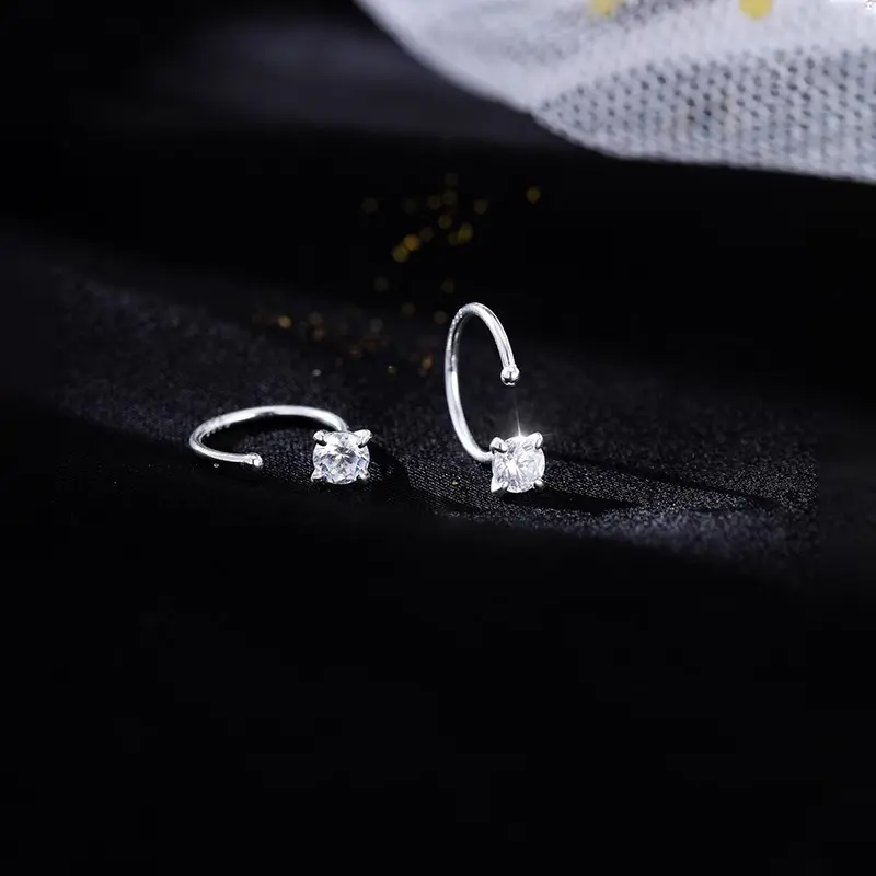 Bông Tai Móc Nhỏ Đá Zircon 3/4mm Bạc Nguyên Chất 925, Thích hợp để mặc hàng ngày (1 đôi) 2