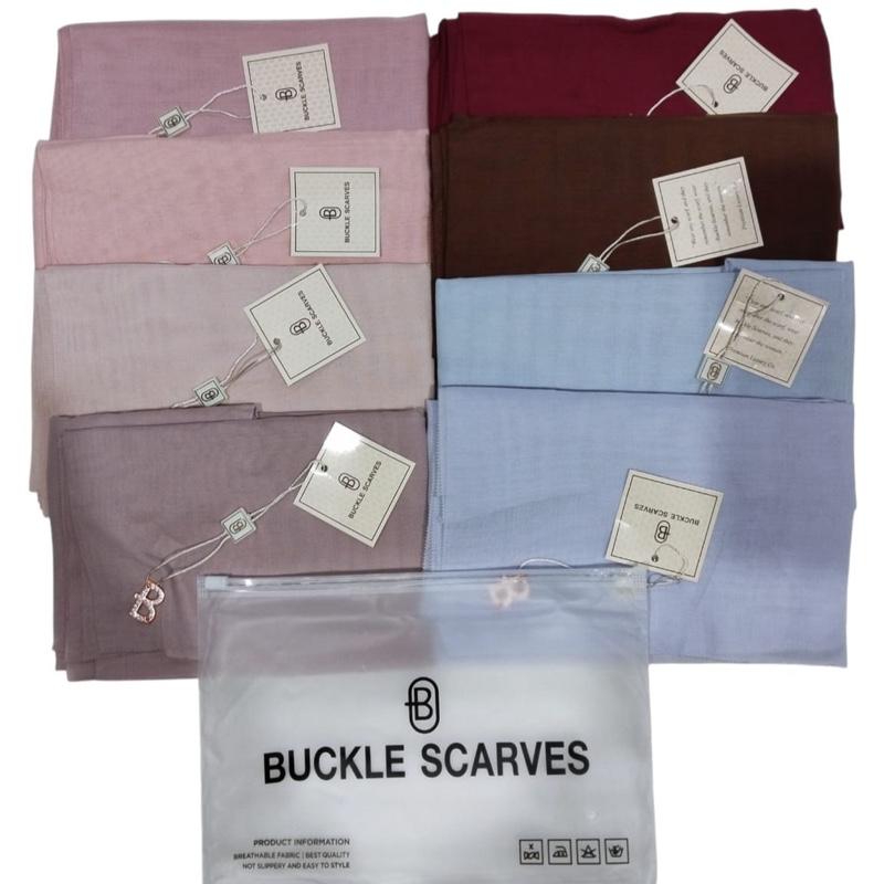 Hijab Segiempat Buckle Scarf Polos Kerudung Katun Voal Wanita Muslim 0