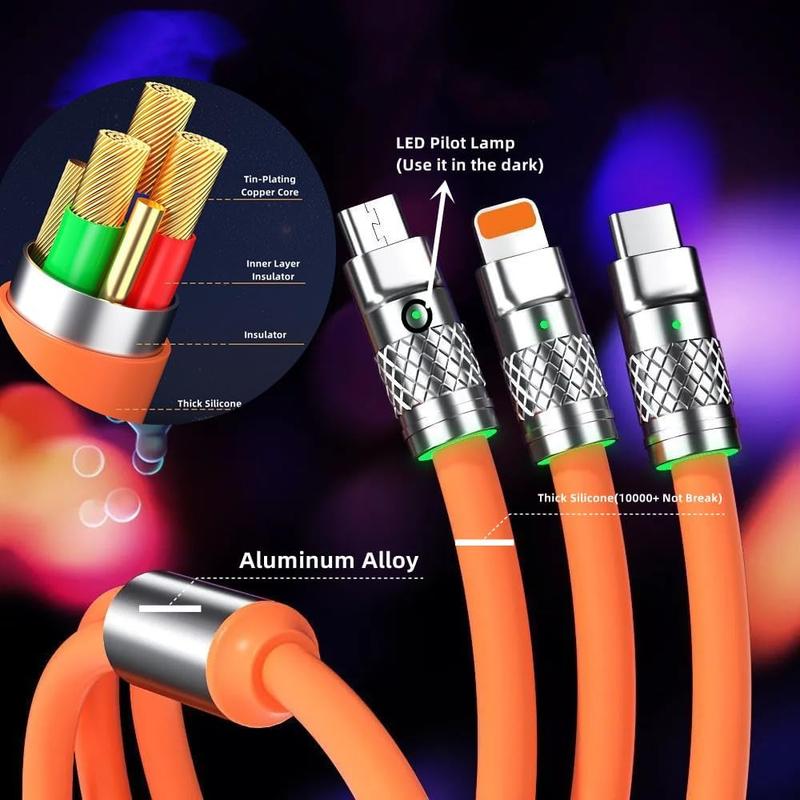Product Introduction of BROWEY  Multi Charging Cable, 3 in 1 Charger Cord, 60W USB-C Fast Charge, 4ft Multiple USB Cable Universal Charging Cord with iOS/Type-C/Micro USB, for Phones, iPad, MacBook 4