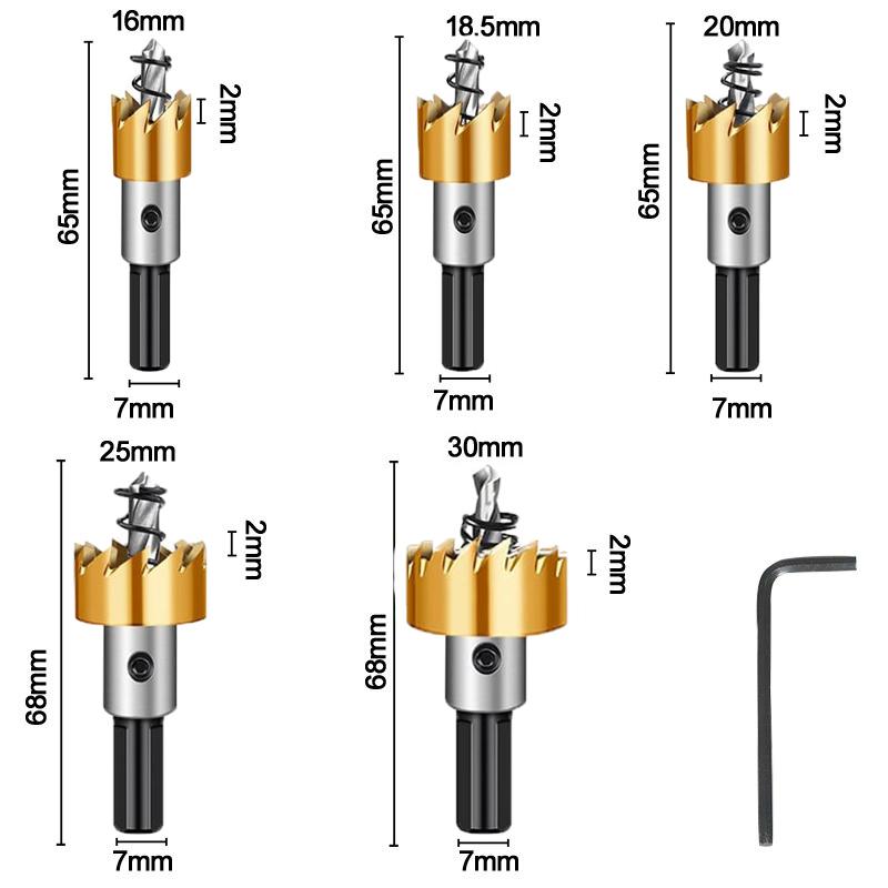 5pcs HSS Drill Bit Hole Saw Tooth Set Stainless Steel Metal Alloy Cutter 16-30mm 7