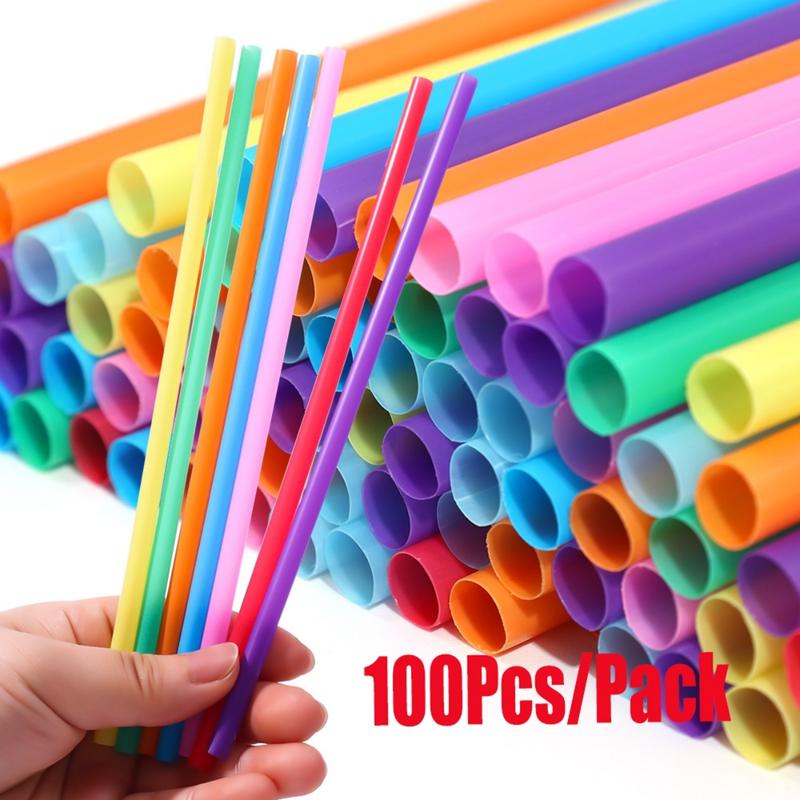 100Pcs/Pack Colorful Plastic Drinking Straws / for Bubble Smoothies ...