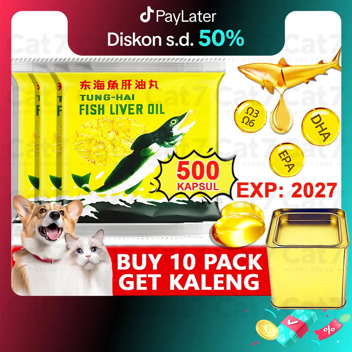 【1 KALENG=10 PACK】 MINYAK IKAN TUNG HAI Fish Liver Oil Tung-Hai 500 Kapsul Minyak Ikan Kucing