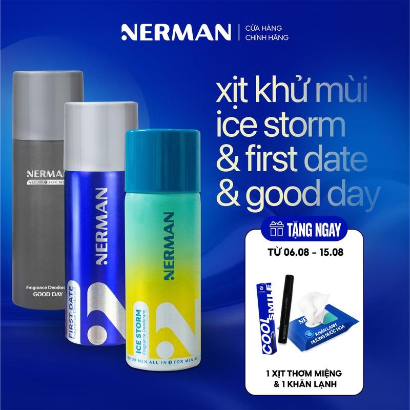 [Mua 2 tặng 1] Xịt khử mùi nam giới hương nước hoa Good Day, First Date, Ice Storm Nerman 100ml [tặng 1 khăn lạnh thể thao]