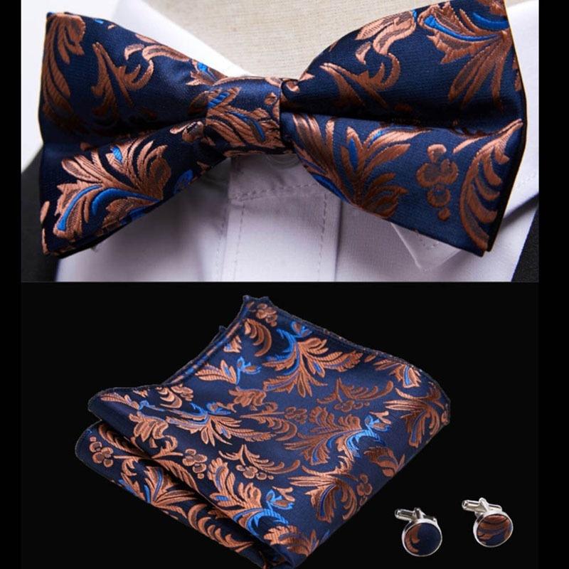 Product Introduction of 10114Men's Bowtie Pocket Square Cufflinks 3pcs Set Groom best man emcee host formal suit trendy bow tie suit 9