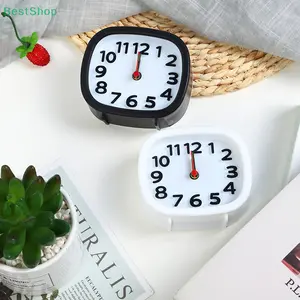 Creative Square Alarm Clock No Tick Quiet Number Clock Bedrooms Bedside Table Office Home Decor Quartz Battery Operated Clocks - Square Black