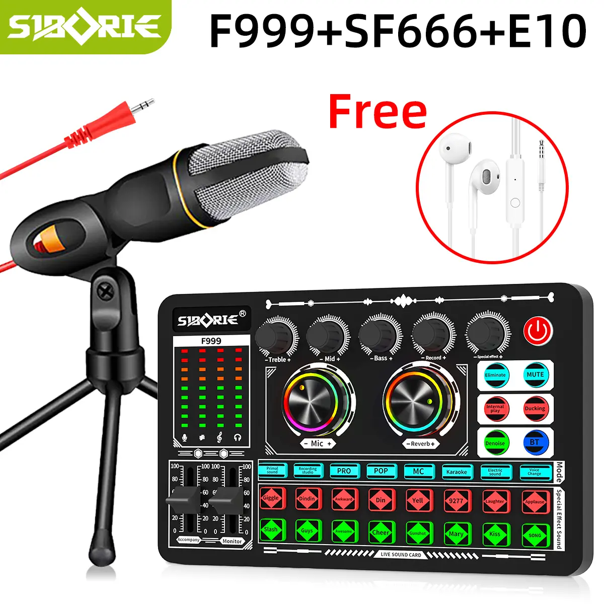 Siborie  [Free headset] soundcard F999 +SF666 mic SET paket lengkap Sound Card Gratis ongkos kirim Mendukung COD